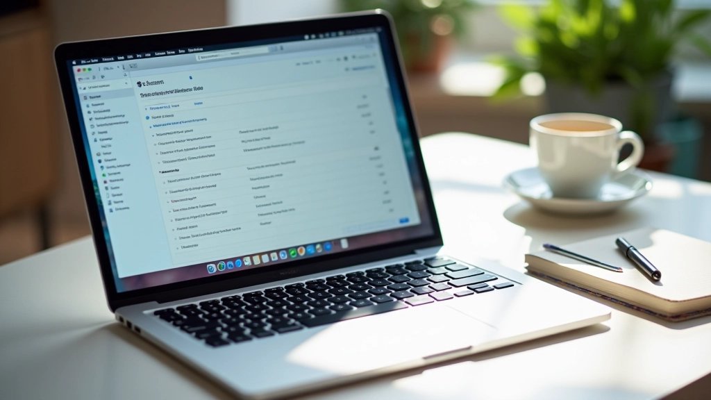 MacBook Pro displaying Notion workspace with notes and database on screen