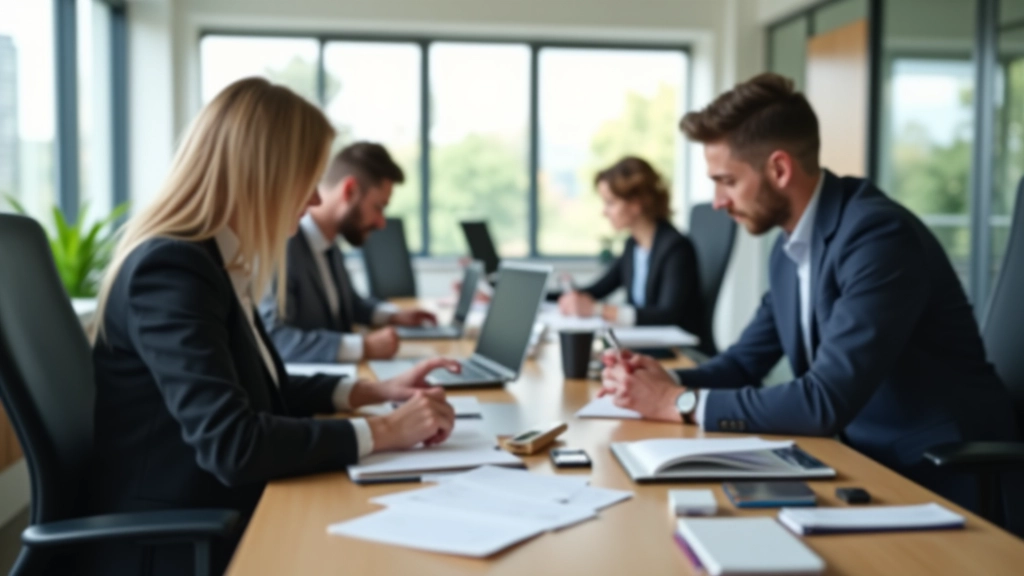 Modern productivity workspace with professionals collaborating