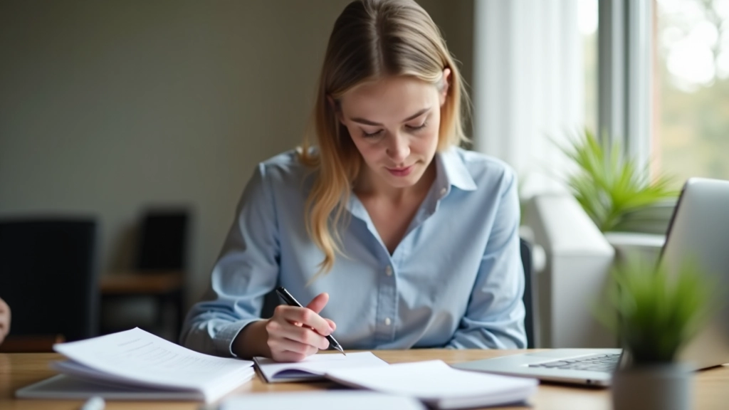 Professional working at desk with organized workspace